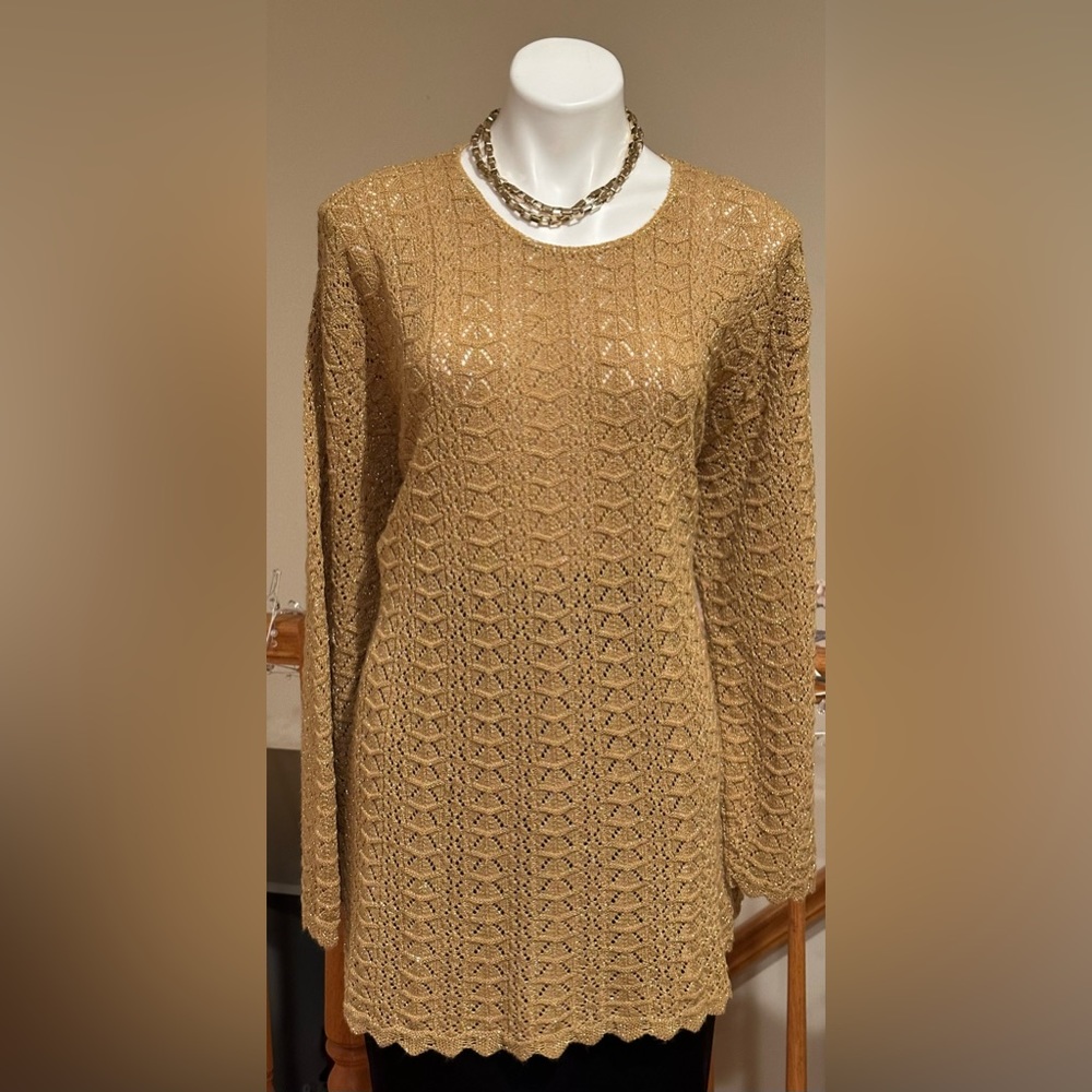 Adrian JordanVintage Gold Shimmer Lace Knitted Sweater Blouse Sz 2X